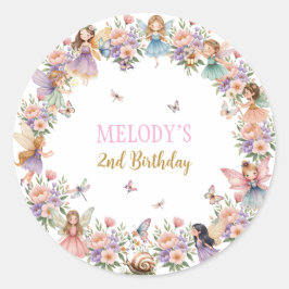 Whimsical flower fairy garden 2nd birthday  ronde sticker