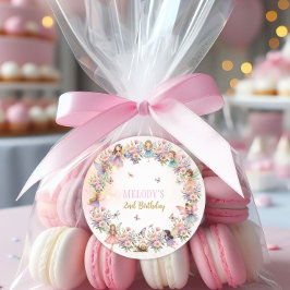 Whimsical flower fairy garden 2nd birthday  ronde sticker