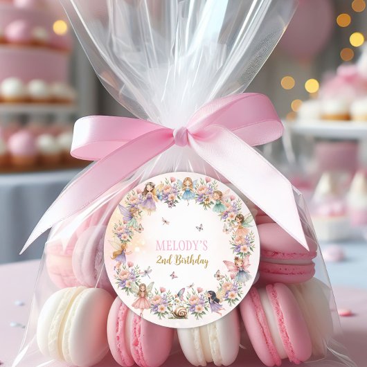 Whimsical flower fairy garden 2nd birthday  ronde sticker