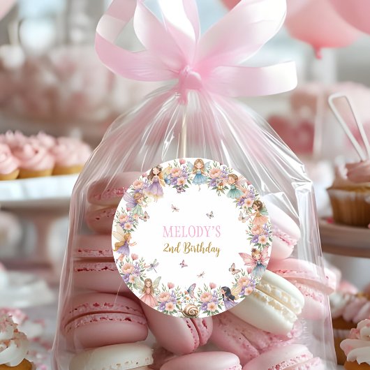 Whimsical flower fairy garden 2nd birthday  ronde sticker