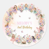 Whimsical flower fairy garden 2nd birthday  ronde sticker (Voorkant)