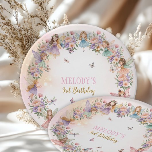 Whimsical flower fairy garden 3rd birthday  papieren bordje