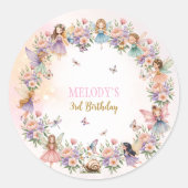Whimsical flower fairy garden 3rd birthday  ronde sticker (Voorkant)
