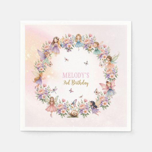 Whimsical flower fairy garden 3rd birthday  servet (Voorkant)