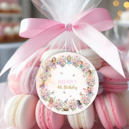 Whimsical flower fairy garden 4th birthday ronde sticker