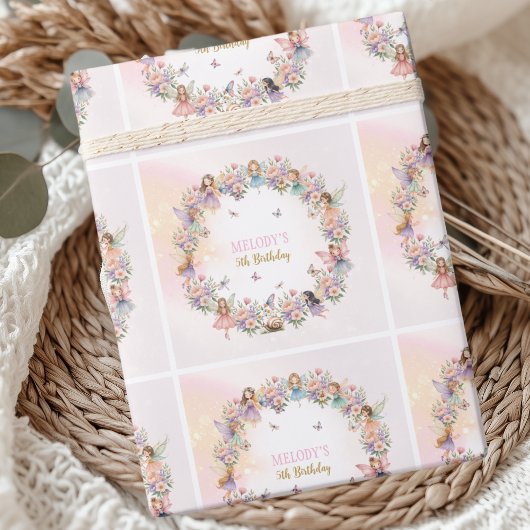 Whimsical flower fairy garden 5th birthday  cadeaupapier