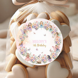 Whimsical flower fairy garden 5th birthday ronde sticker