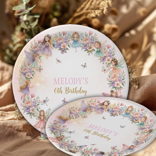 Whimsical flower fairy garden 6th birthday  papieren bordje