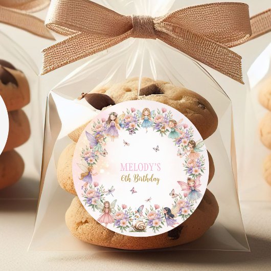 Whimsical flower fairy garden 6th birthday ronde sticker