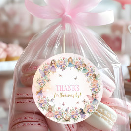 Whimsical flower fairy garden birthday  ronde sticker