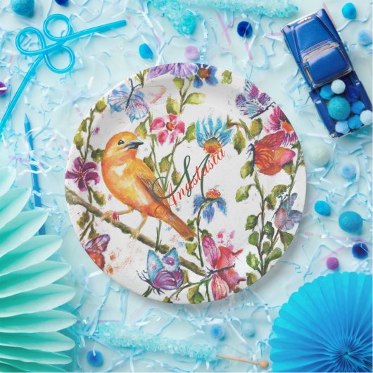 WHIMSICAL FLOWER GARDEN MONOGRAM PARTIJ PAPIEREN BORDJE (Feest)