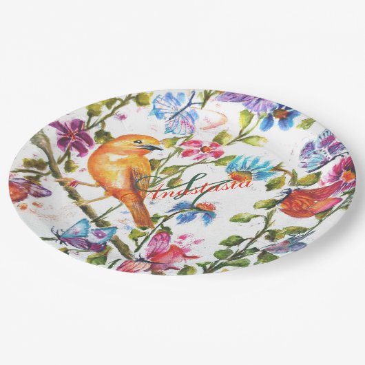 WHIMSICAL FLOWER GARDEN MONOGRAM PARTIJ PAPIEREN BORDJE (Gekanteld)