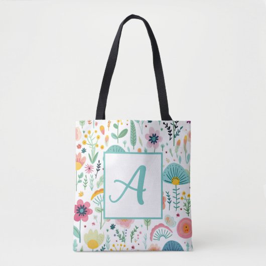 Whimsical Flower Garden op witte Canvas tas (Voorkant)