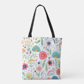 Whimsical Flower Garden op witte Canvas tas (Achterkant)