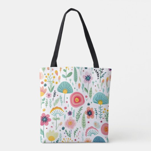 Whimsical Flower Garden op witte Canvas tas (Achterkant)
