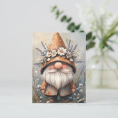 Whimsical Flower Gnome: Schattige Waterverf kunst Briefkaart (Staand voorkant)