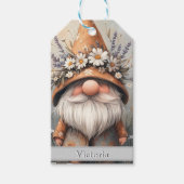 Whimsical Flower Gnome: Schattige Waterverf kunst Cadeaulabel (Voorkant)