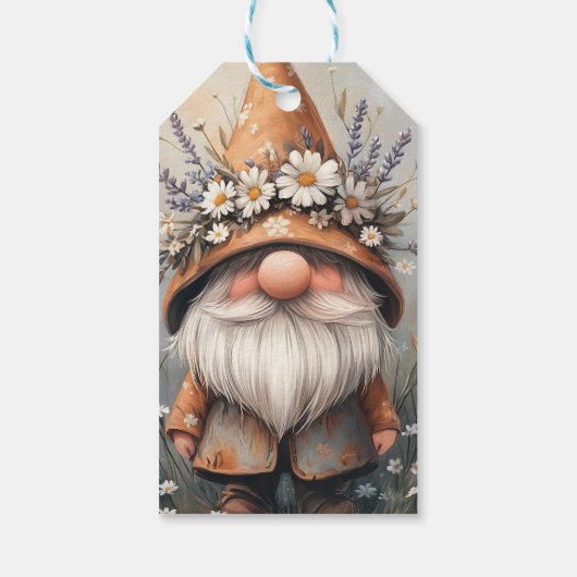 Whimsical Flower Gnome: Schattige Waterverf kunst Cadeaulabel (Achterkant)