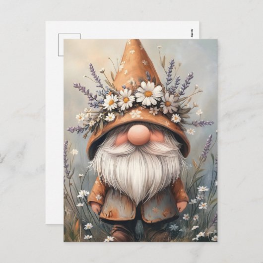 Whimsical Flower Gnome: Schattige Waterverf kunst Feestdagenkaart (Voorkant / Achterkant)