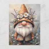 Whimsical Flower Gnome: Schattige Waterverf kunst Feestdagenkaart (Voorkant)