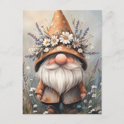Whimsical Flower Gnome: Schattige Waterverf kunst Feestdagenkaart (Voorkant)