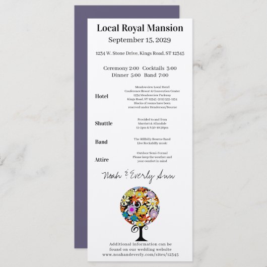 Whimsical Flower Love Tree Weddenery Kaart (Voorkant / Achterkant)