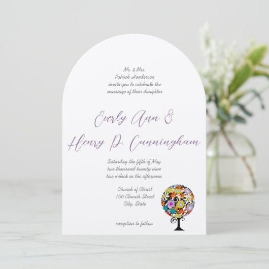 Whimsical Flower Love Tree Weddenschap Kaart (Staand voorkant)