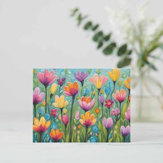 Whimsical Flower Meadow Blooming Wildflowers  Briefkaart (Staand voorkant)