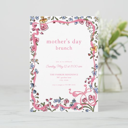 Whimsical Flower Moederdag Brunch Uitnodiging (Staand voorkant)