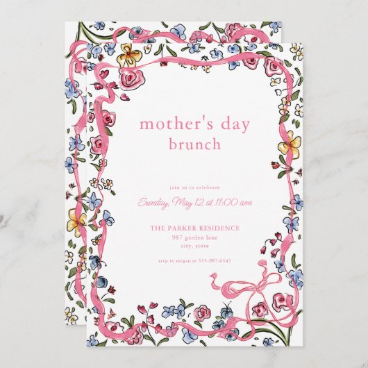 Whimsical Flower Moederdag Brunch Uitnodiging (Voorkant / Achterkant)