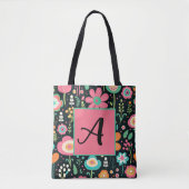 Whimsical Flower Patch op zwarte Canvas tas (Voorkant)