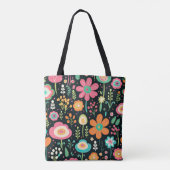 Whimsical Flower Patch op zwarte Canvas tas (Achterkant)