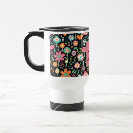 Whimsical Flower Patch op zwarte Mok (Links)