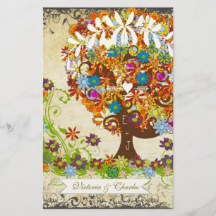Whimsical Flower Tree Wedding Briefpapier