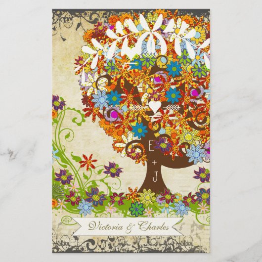 Whimsical Flower Tree Wedding Briefpapier (Voorkant)