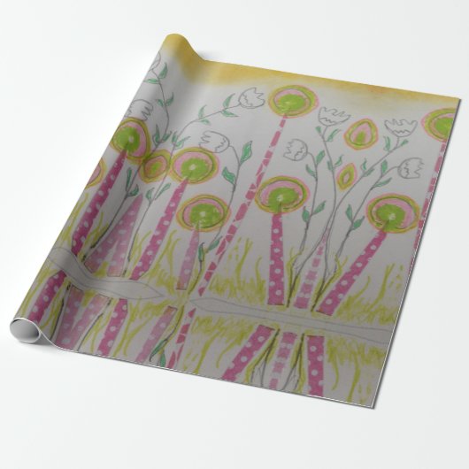 Whimsical Flowered Wrapping Paper Cadeaupapier (Uitgerold)