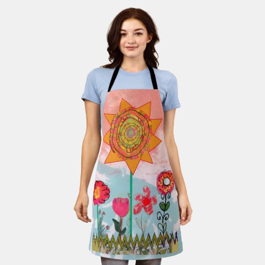Whimsical Flowers All-Over Print Apron Schort (Gedragen)