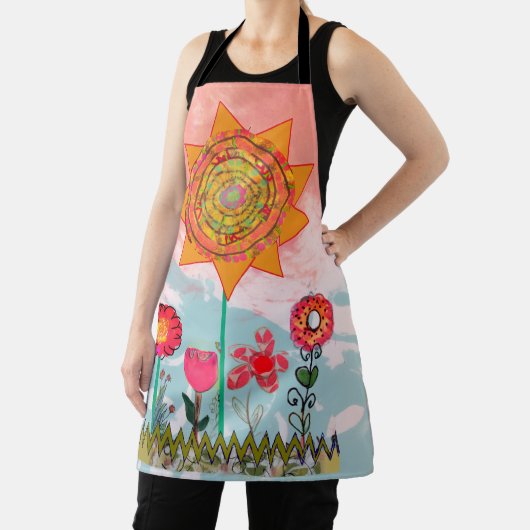 Whimsical Flowers All-Over Print Apron Schort (Insitu)