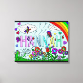Whimsical Flowers and Girl's Name Hannah Wall Art Canvas Afdruk (Voorkant)