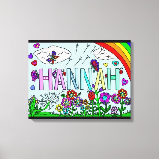 Whimsical Flowers and Girl's Name Hannah Wall Art Canvas Afdruk (Voorkant)