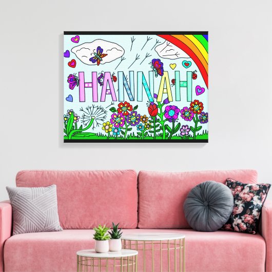 Whimsical Flowers and Girl's Name Hannah Wall Art Canvas Afdruk (Insitu (Woonkamer))