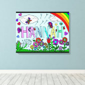 Whimsical Flowers and Girl's Name Hannah Wall Art Canvas Afdruk (Insitu (Houten vloer))