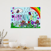 Whimsical Flowers and Girl's Name Hannah Wall Art Poster (Keuken)