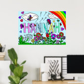 Whimsical Flowers and Girl's Name Hannah Wall Art Poster (Thuiskantoor)