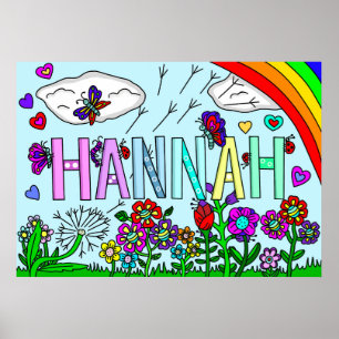 Whimsical Flowers and Girl's Name Hannah Wall Art Poster