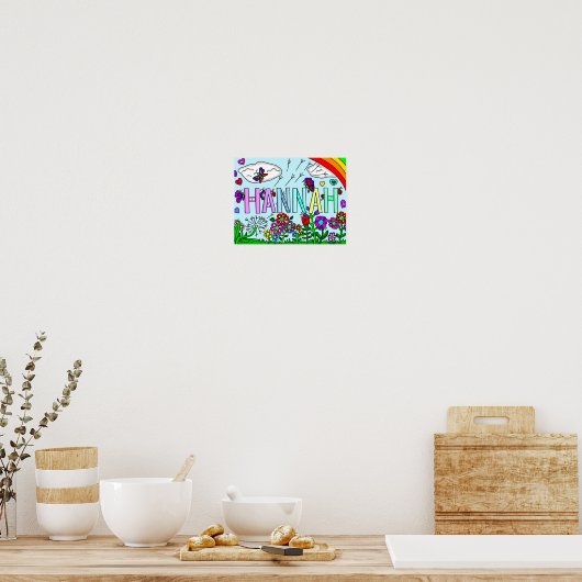 Whimsical Flowers and Girl's Name Hannah Wall Art Poster (Keuken)