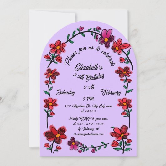 Whimsical Flowers Arch Border 35e verjaardagsfeest Kaart (Voorkant)