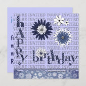 Whimsical Flowers Birthday Party Invitations Kaart (Voorkant / Achterkant)