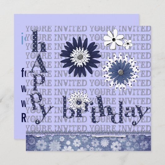 Whimsical Flowers Birthday Party Invitations Kaart (Voorkant / Achterkant)