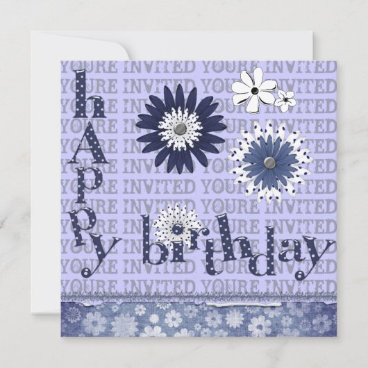 Whimsical Flowers Birthday Party Invitations Kaart (Voorkant)